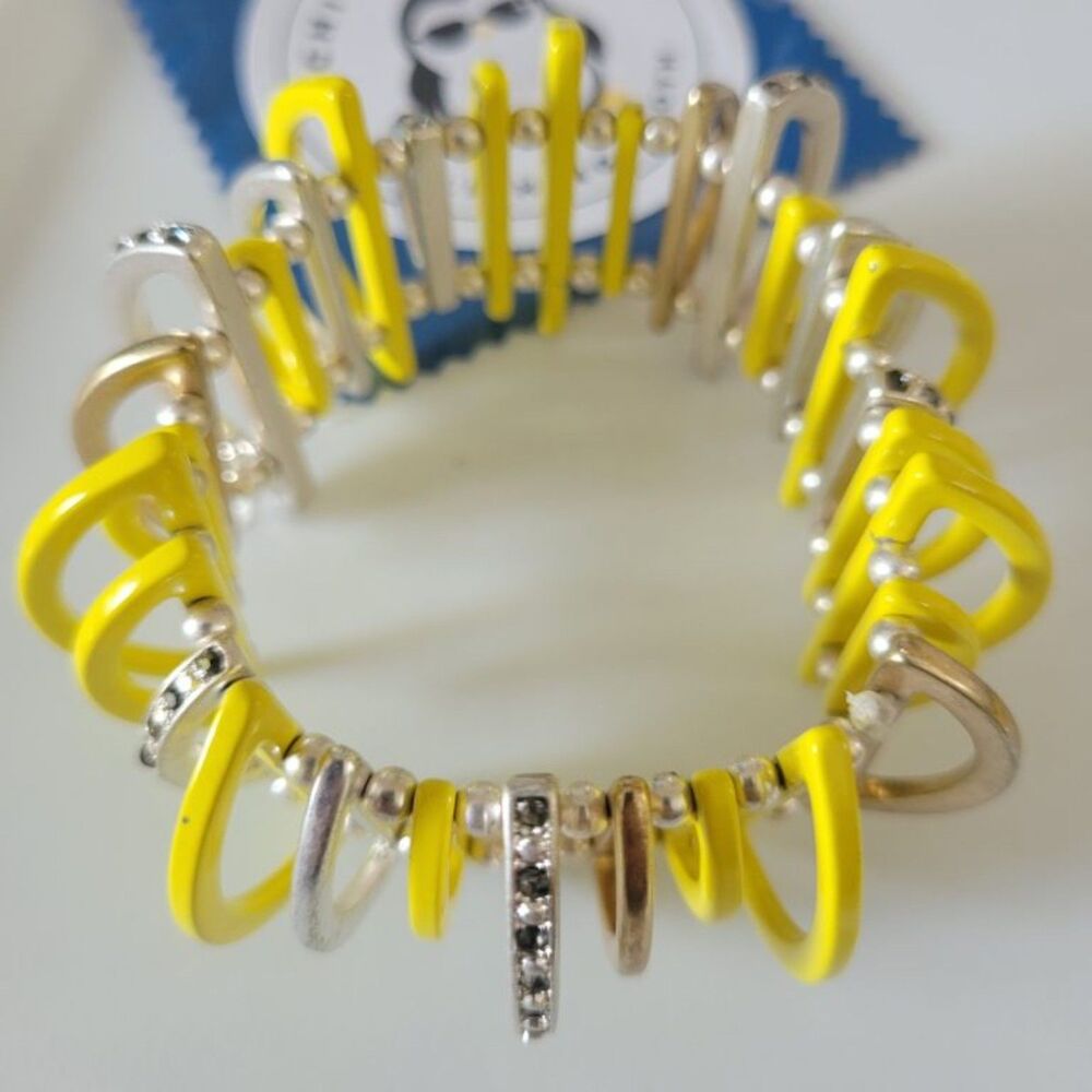 Vintage Kenneth Cole Avant Garde Stretch Bracelet Yellow Gold Silver Metal - Picture 5 of 9